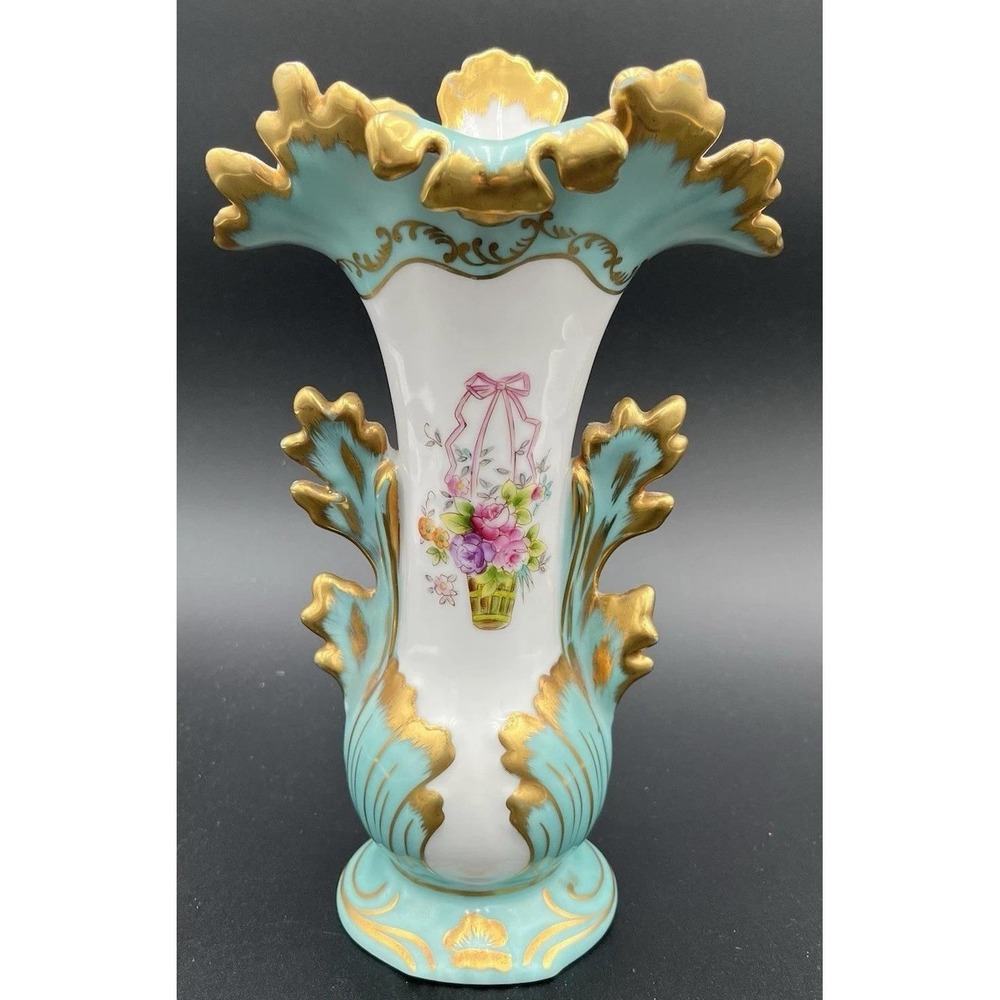 Antique Gilded Ruffled Edge Andrea by Sadek Handpainted Made in Japan Vase G952